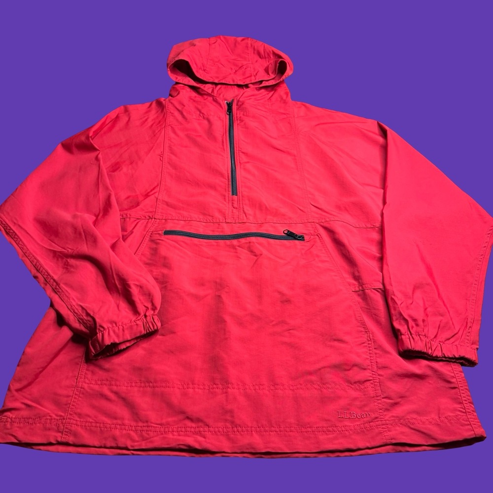 LL Bean Anorak Windbreaker Pullover Jacket Mens XL Reg Red Nylon Hooded